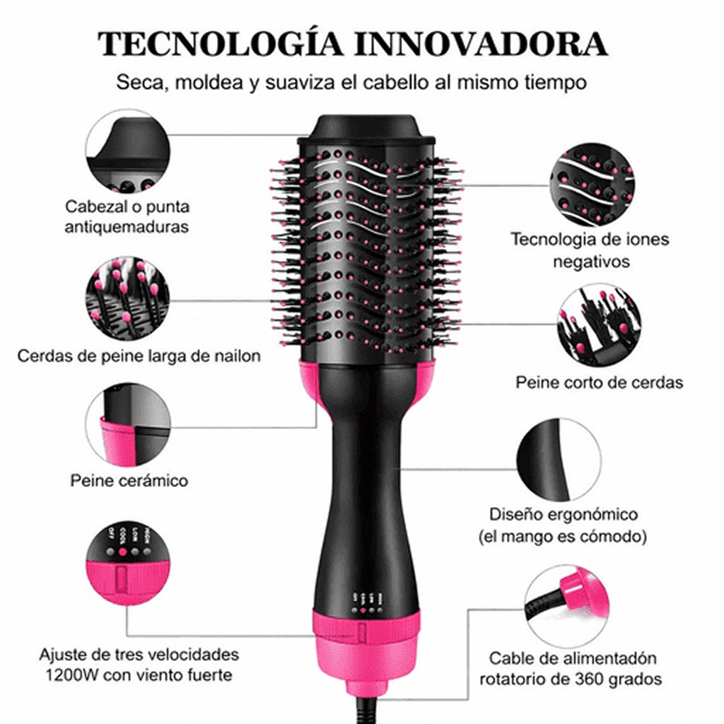 Cepillo Secador 3 en 1 Rizador Plancha de Cabello