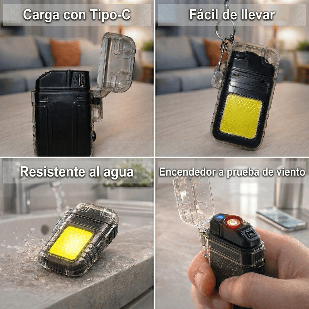 Encendedor Eléctrico USB Recargable con Linterna LED
